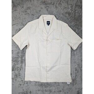 Gap Striped Shirt Men's Small Front Pocket Beige Button Up Short Sleeves NWT